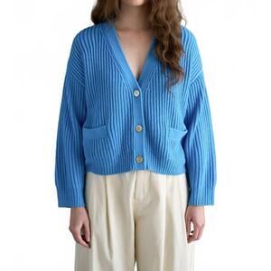 NEW ELLE GREY chunky button down knit cardigan in cobalt blue